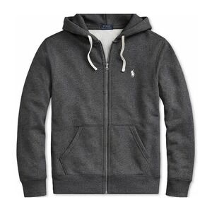 Polo Ralph Lauren Fleece Full-Zip Hoodie Men M Dark Gray Cotton Pony Waffle Knit